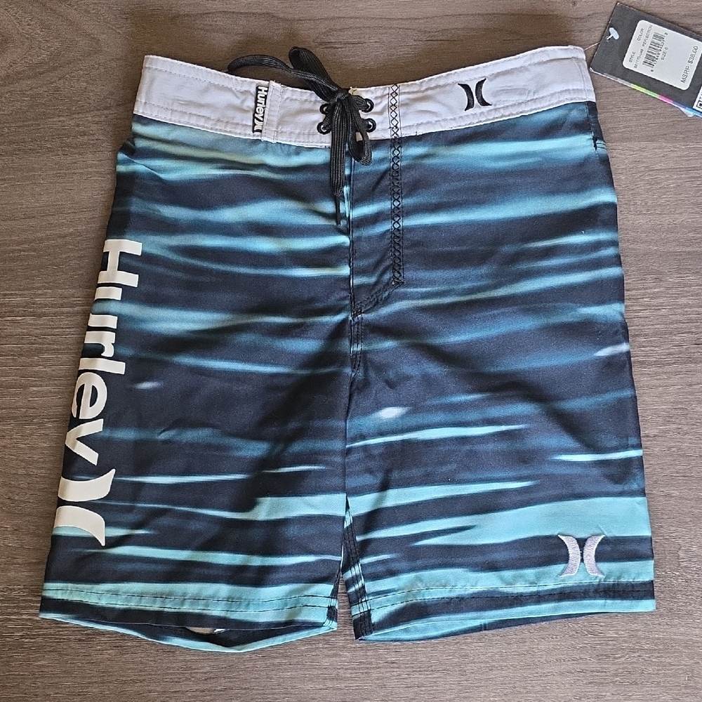Hurley Aqua and Black Striped Board Shorts